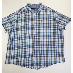 Tommy Hilfiger Size 4XL Mens Multi Check Short Sleeve Logo Linen Cotton Shirt